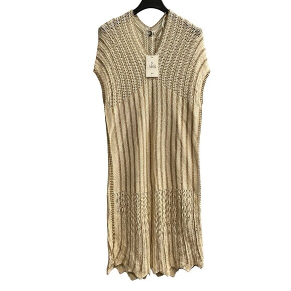 Floris Dress Womens S/M Open Knit Crochet Gold Cream Cover Up Beachy Lagenlook - Picture 1 of 9